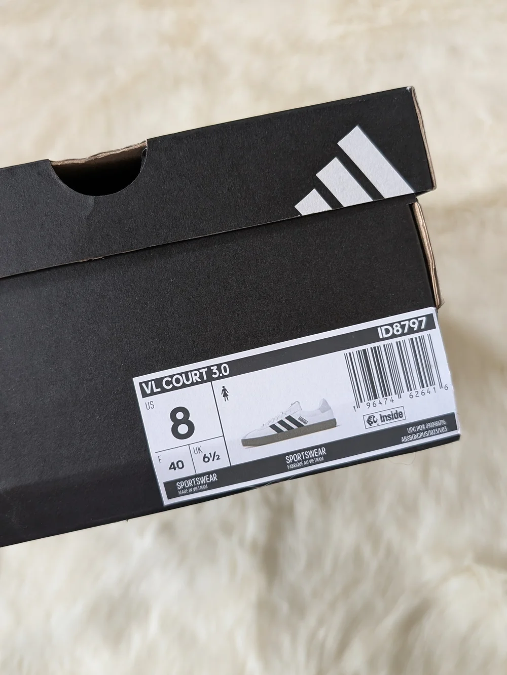 adidas VL Court 3.0 Women's Low Top Leather Lace-Up Sneakers White/Black Size 8